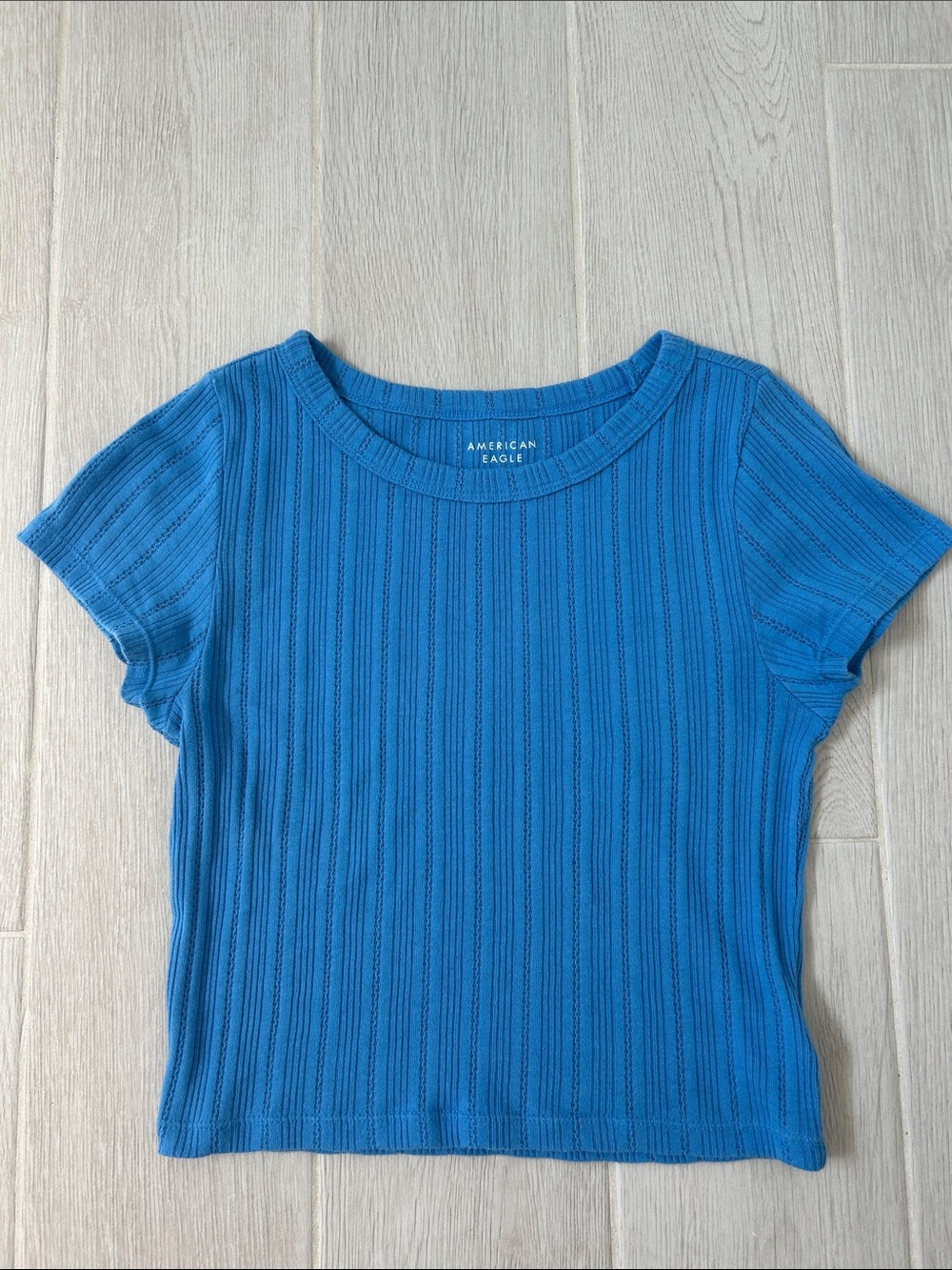 American Eagle Outfitters Teal-Blue Ribbed Short Sleeve Top